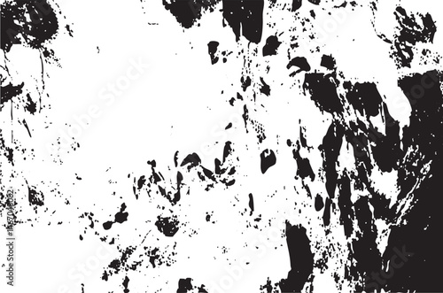 Black paint splatters spread across a white canvas.