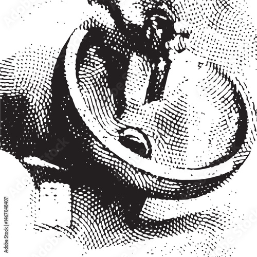 A grayscale portrait of a stylized inquisitive face.