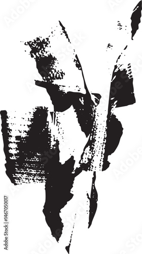 A solitary figure emerges from a textured black and white wash.
