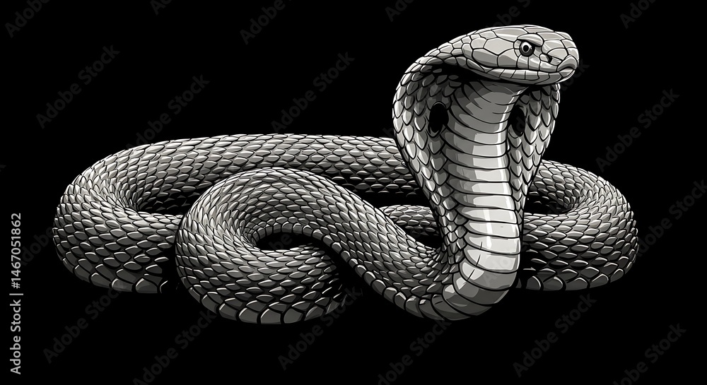 Fototapeta premium Menacing cobra coiled tightly on black