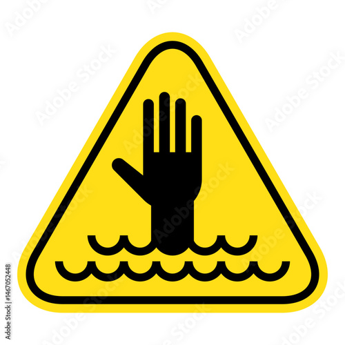 Drowning hazard. Danger of drowning symbol. Risk of drowning zone label.