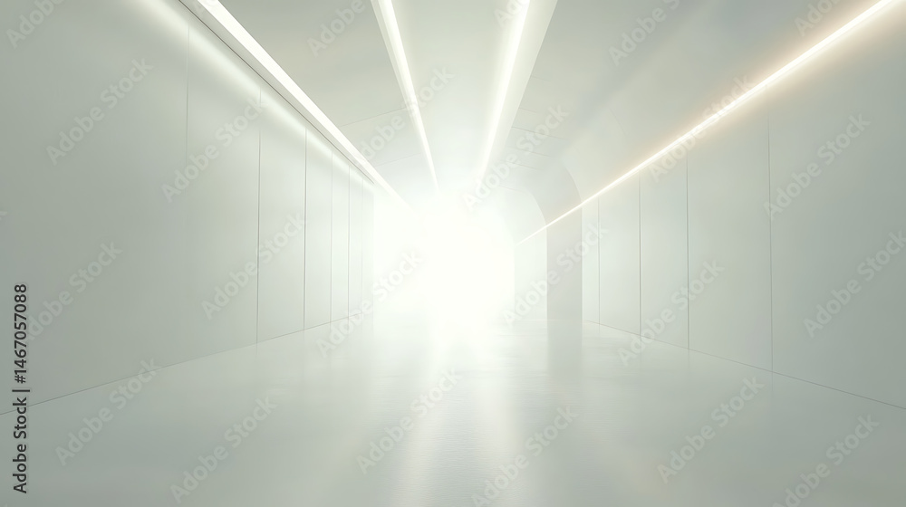 Fototapeta premium A large, empty, white room with a light shining through a doorway