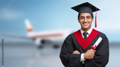 happy indian male graduate student in Cap and Gown. Studying abroad offers students an incredible opportunity for international learning, with scholarships providing guidance and support.