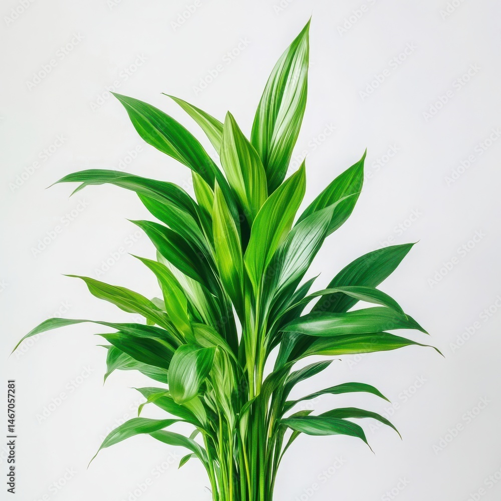 Fototapeta premium Green plant with long leaves on white background