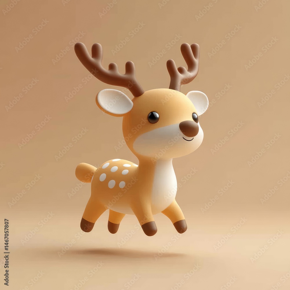 Obraz premium Cute cartoon deer figurine in a light beige setting.