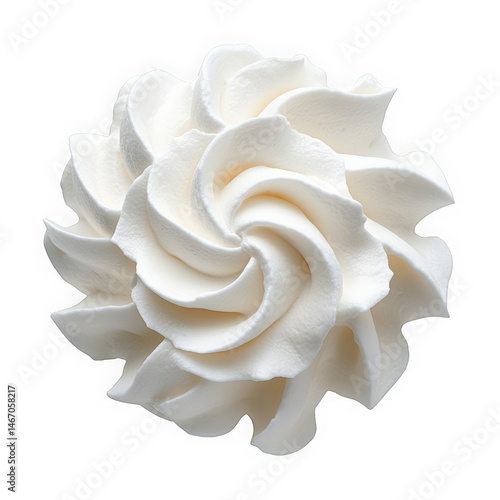 Whipped cream rosette close-up for dessert decoration and culinary art design.