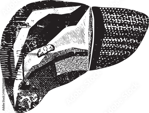 A detailed black and white of a human liver.