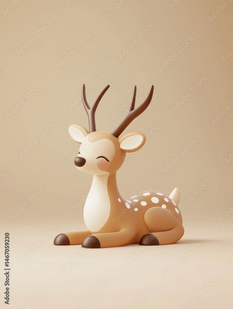 A stylized, cartoonish fawn resting on a neutral backdrop. A stylized, cartoonish fawn resting on a neutral backdrop.