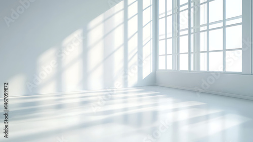 A large, empty room with a window that lets in sunlight