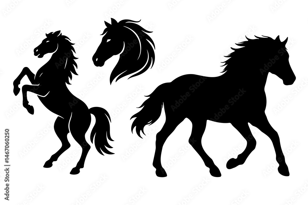 Obraz premium Black horse silhouettes set isolated on white background
