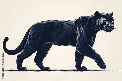 Elegant vector illustration of a black panther in profile walking across a clean background