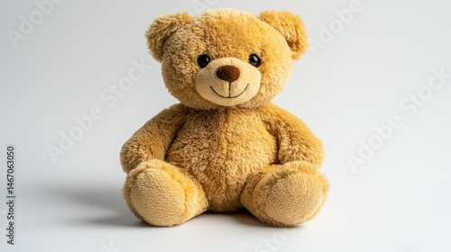 Cute teddy bear sitting against a plain background