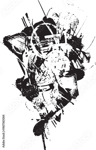 A solitary astronaut floats amidst chaotic abstract splatters.