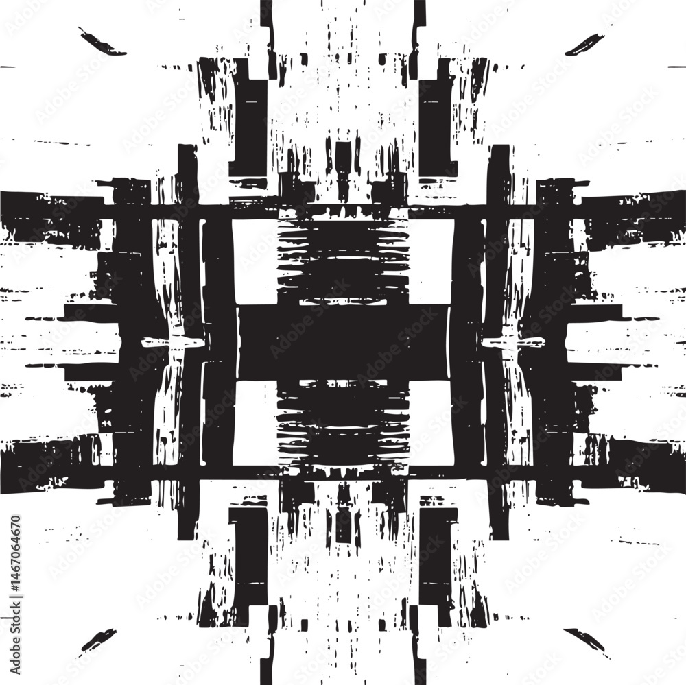 Obraz premium Abstract black and white brushstrokes create a textured symmetrical composition.