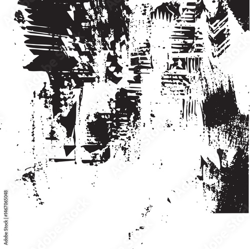 Abstract black and white brushstrokes create a textured composition.