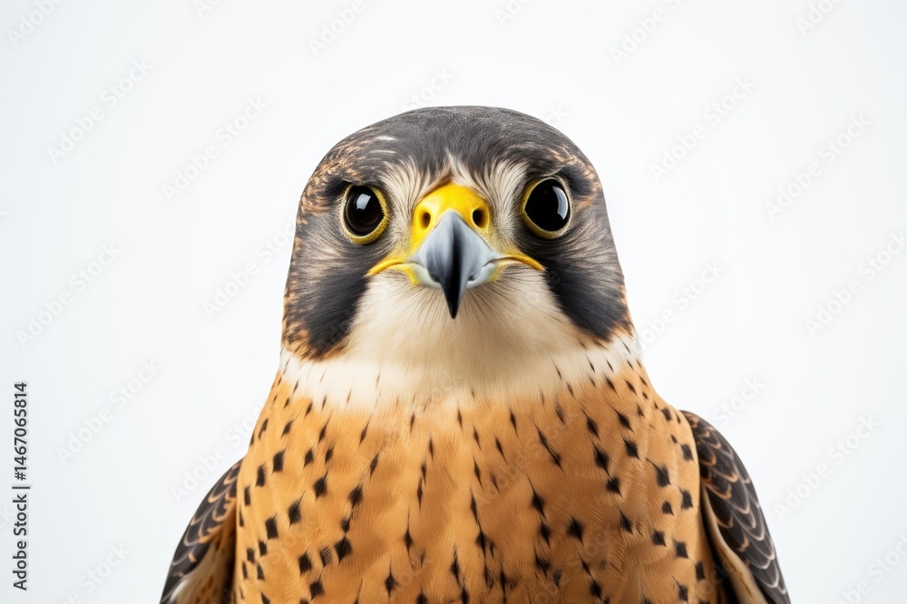 Majestic Peregrine Falcon Close up Sharp Gaze Vibrant Plumage White Background Majestic Peregrine Falcon Close up Sharp Gaze Vibrant Plumage White Background