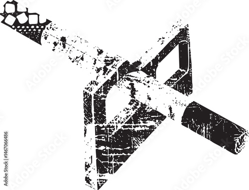 A distressed fragmented arrow points upwards against a textured white background.