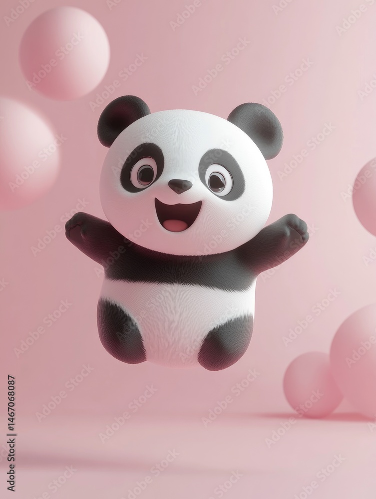 A cheerful, cartoon panda character in a whimsical setting. A cheerful, cartoon panda character in a whimsical setting.