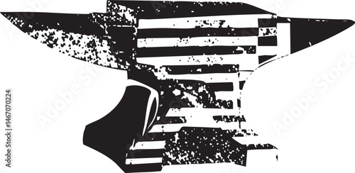 A stylized hammer and sickle is displayed in a black and white .