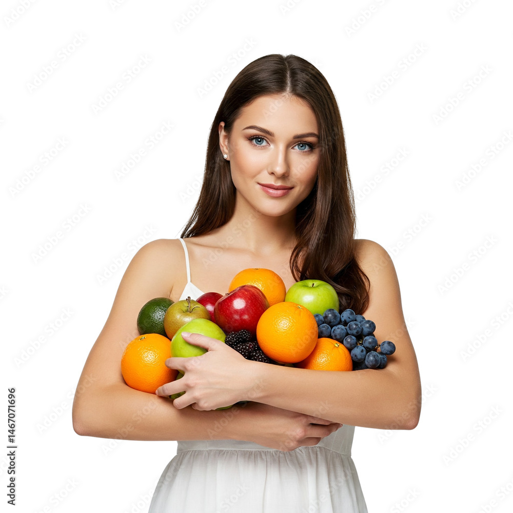 Woman and fruits isolated on transparent or white background, png Woman and fruits isolated on transparent or white background, png