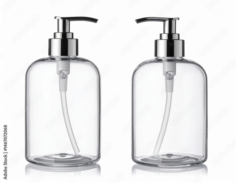 Obraz premium Clear Plastic Soap Dispensers With Chrome Pumps