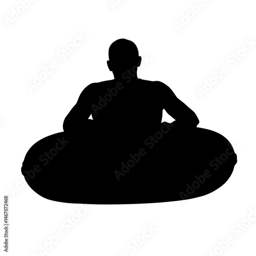 Silhouette of person in tube, white background, water sports inclusivity concept