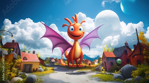 Cute Dragon Character, Childrens 3D Style Art