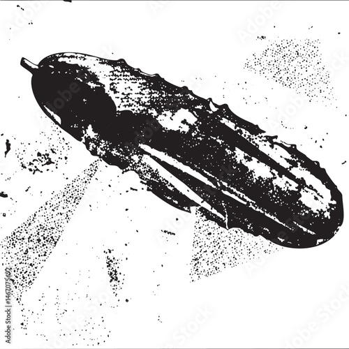 A solitary dark green cucumber rests on a textured surface.