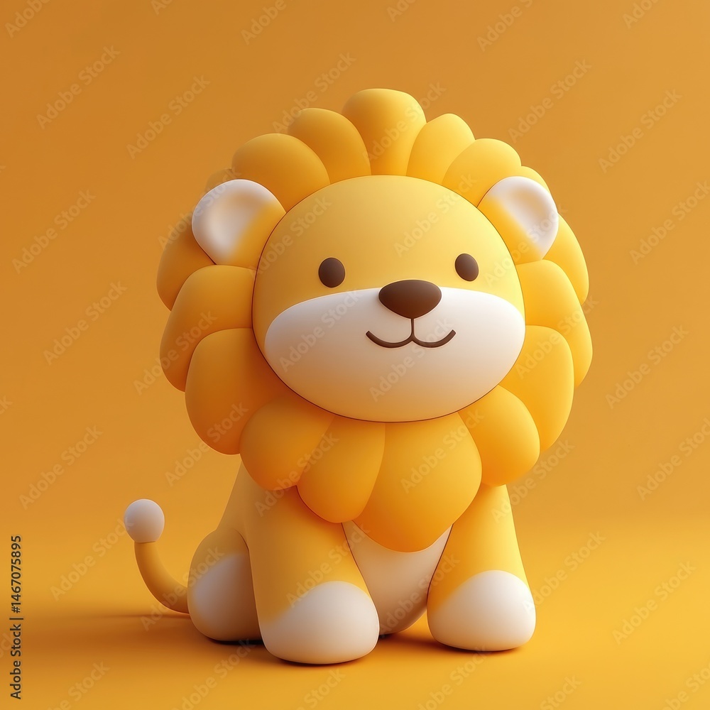 Obraz premium Cute, cartoonish lion figurine against a vivid orange background.
