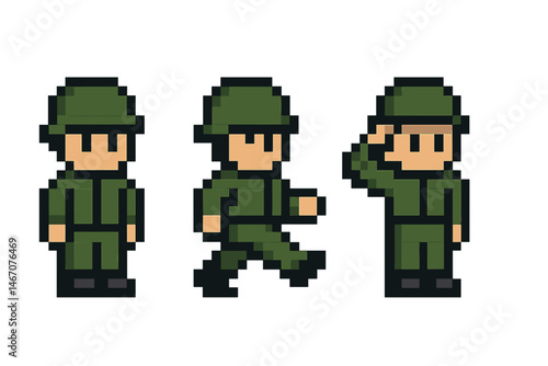 Pixel art soldiers in camouflage uniforms