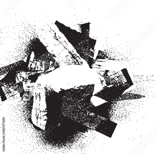 Abstract geometric shapes collide in a dynamic textured composition.