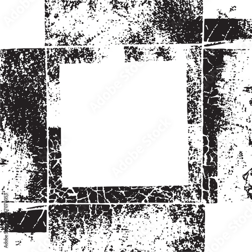 A distressed square frame with fragmented edges and a textured surface.