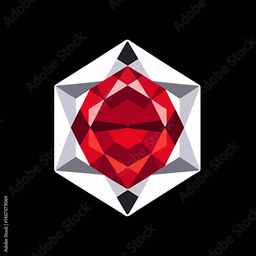 Red_Gemstone_Hexagon_Shape_Abstract_Art_on_Black_Background