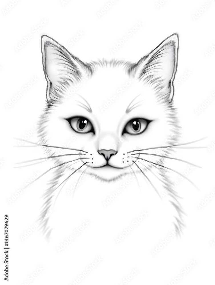 Elegant Line Art Cat Drawing Whiskers, Eyes, Head, Pet Elegant Line Art Cat Drawing Whiskers, Eyes, Head, Pet