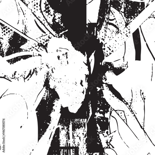 A close-up portrait of a woman’s face with fragmented textures.