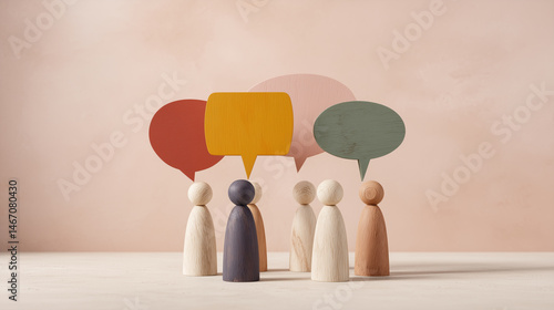 カラフルな意見が浮かぶ静かな対話 | 優しい木の温もり