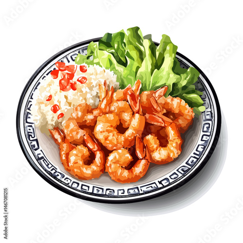 chinese plate with fried shrimp,vector