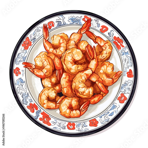 chinese plate with fried shrimp,vector