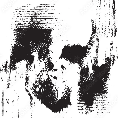 A distressed fragmented face emerges from a textured background.