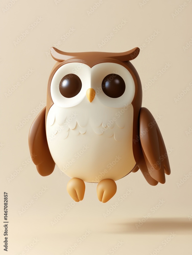Obraz premium Cute, stylized 3d owl design against a neutral background.