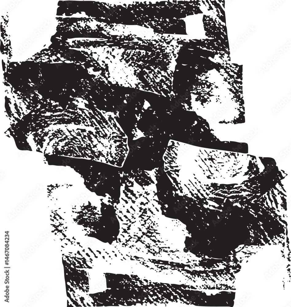 Obraz premium Abstract black and white geometric shapes overlap and intertwine creating a textured composition.