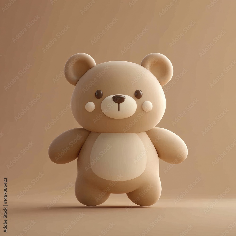 Fototapeta premium Playful cartoon teddy bear in a muted beige backdrop.