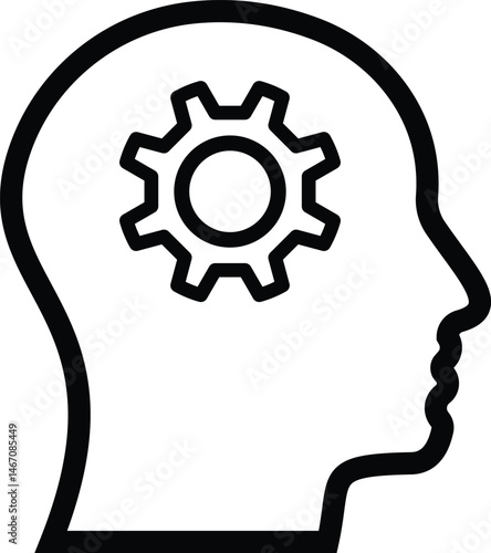 Thinking icon. silhouette of a head with a gear in the middle.Thinking icon. For your design, logo.  in modern style. Vector illustration