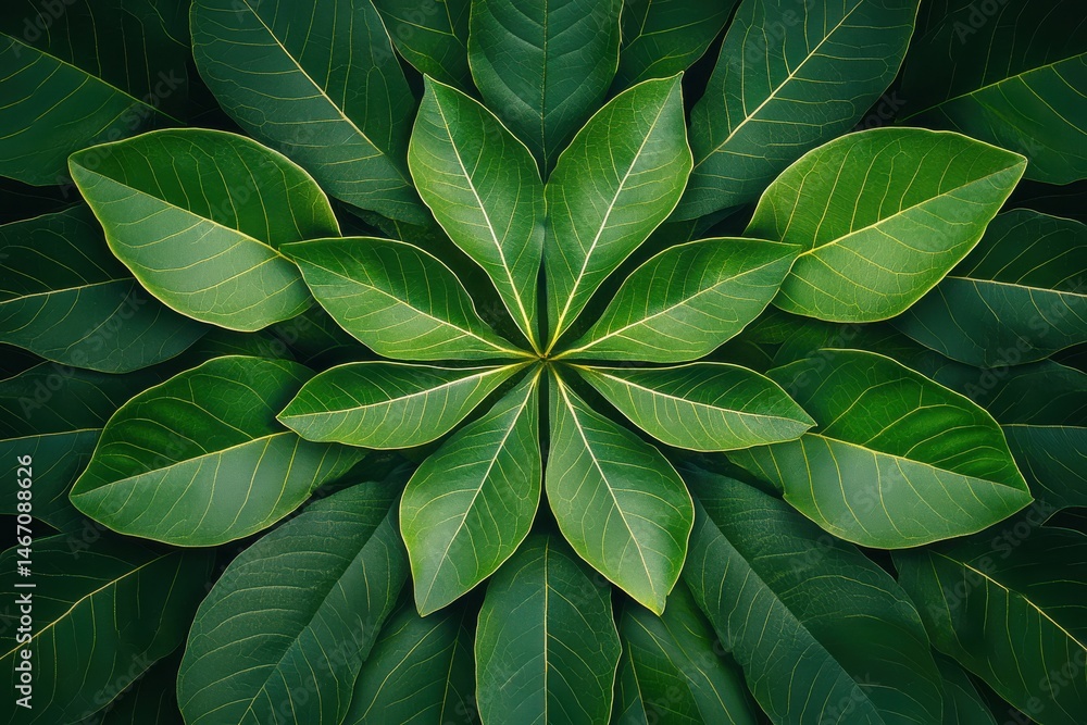 Obraz premium Green tropical leaves pattern background, top view