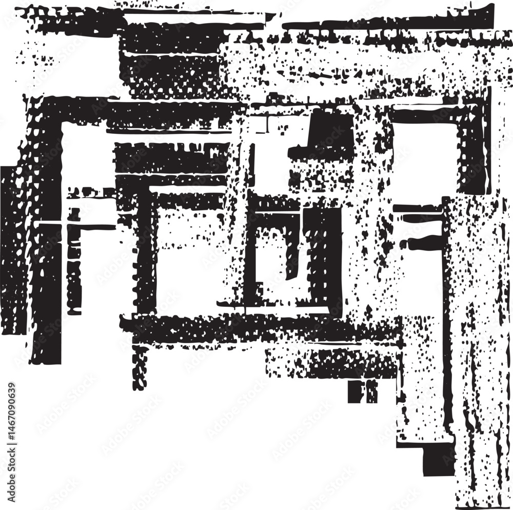 A fragmented abstract black and white geometric dominates the . A fragmented abstract black and white geometric dominates the .