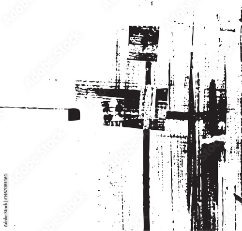 A weathered wooden stands against a stark black background displaying fragmented signs.