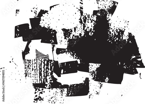 Abstract black and white shapes overlap and blend.