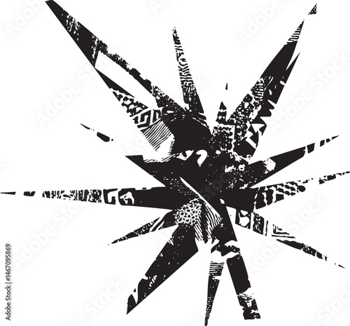 A stark geometric starburst explodes outwards from a central point.