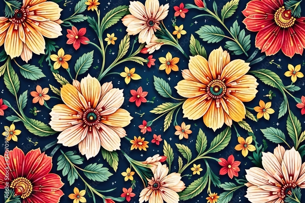 Intricate floral pattern, repeating seamlessly , summer, loop, pattern Intricate floral pattern, repeating seamlessly , summer, loop, pattern