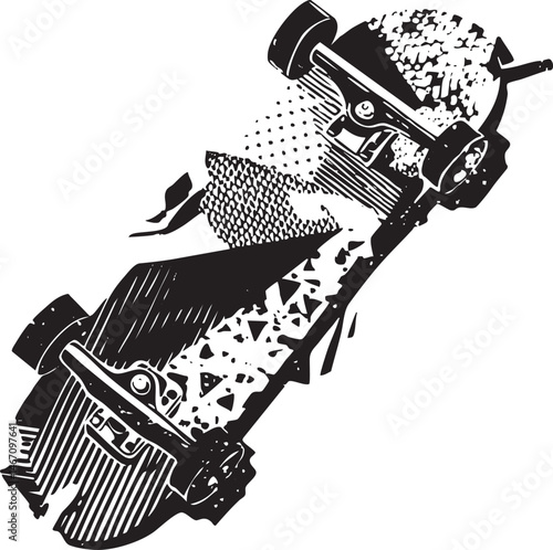 A monochrome camera is dramatically shattered revealing its internal components.